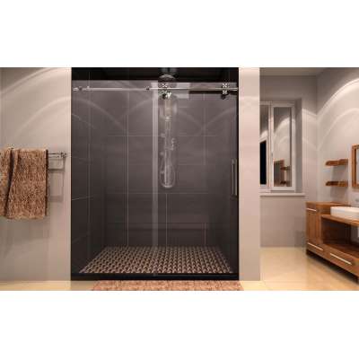 Frameless Tempered Stainless Steel Sliding Glass Door Shower Rooms