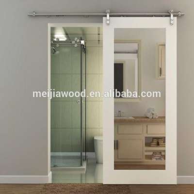 Hotel Grey Color Bathroom Sliding Barn Door with Mirror Insert